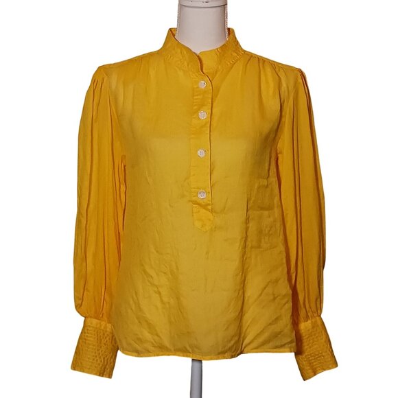 Banana Republic Rami Yellow High Neck Puff Sleeve Blouse  Size S - Picture 1 of 10